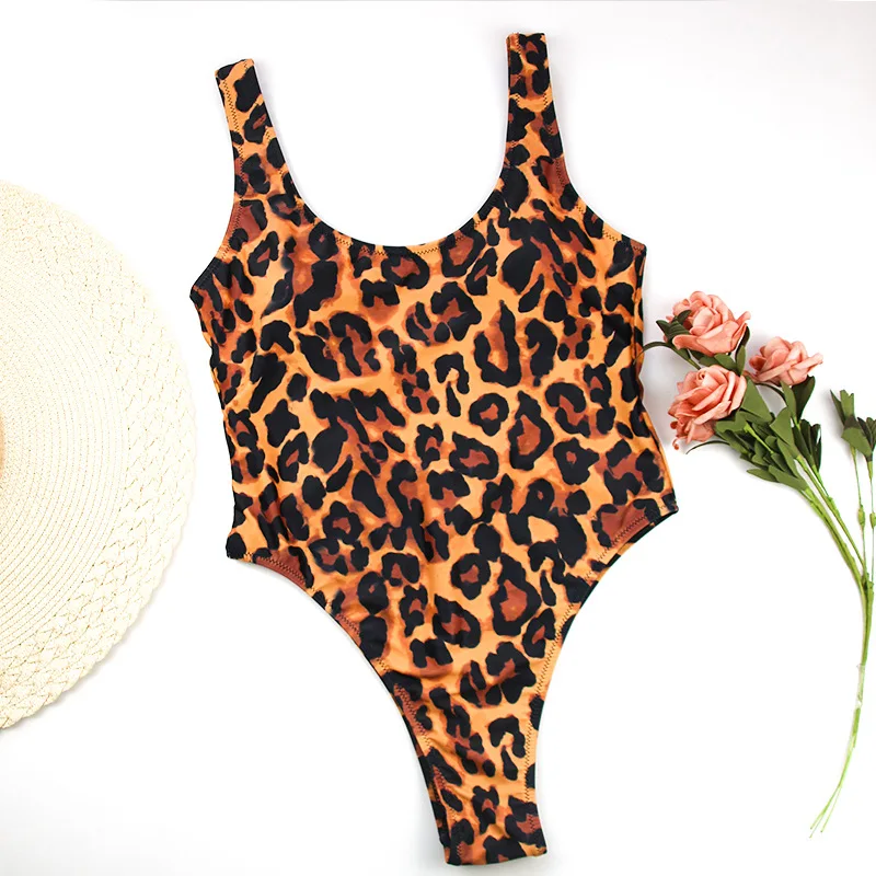 

2019 leopard print leaky back one piece women's Bikini Swimsuit
