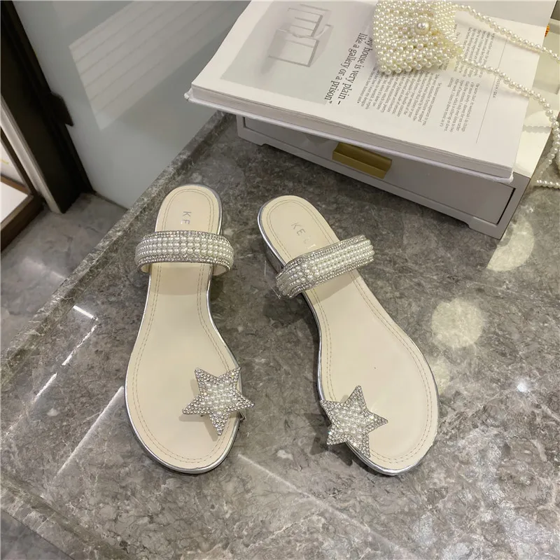 

Shoes Woman 2021 Glitter Slides Low Slippers Flat Pantofle Shale Female Beach Increased Internal On A Wedge Rubber Flip Flops Je