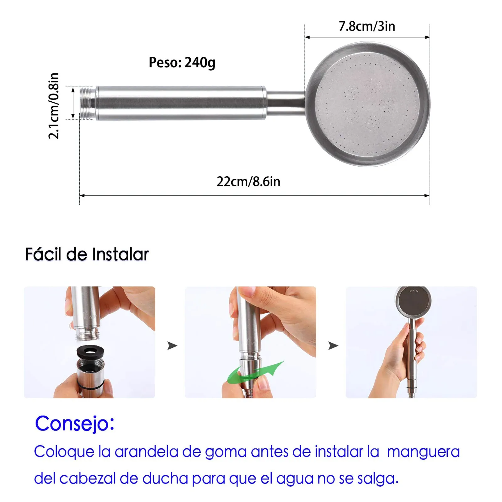 

High-Pressure Shower Head With 1.5m Shower Hose And Adjustable Shower Bracket Large Rainfall Shower Head High Pressure Hand Held