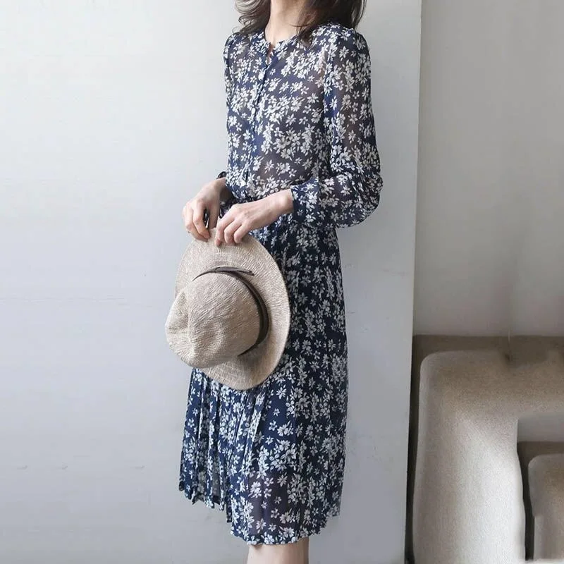 

Женское шифоновое плиссированное платье средней длины, с длинным рукавом