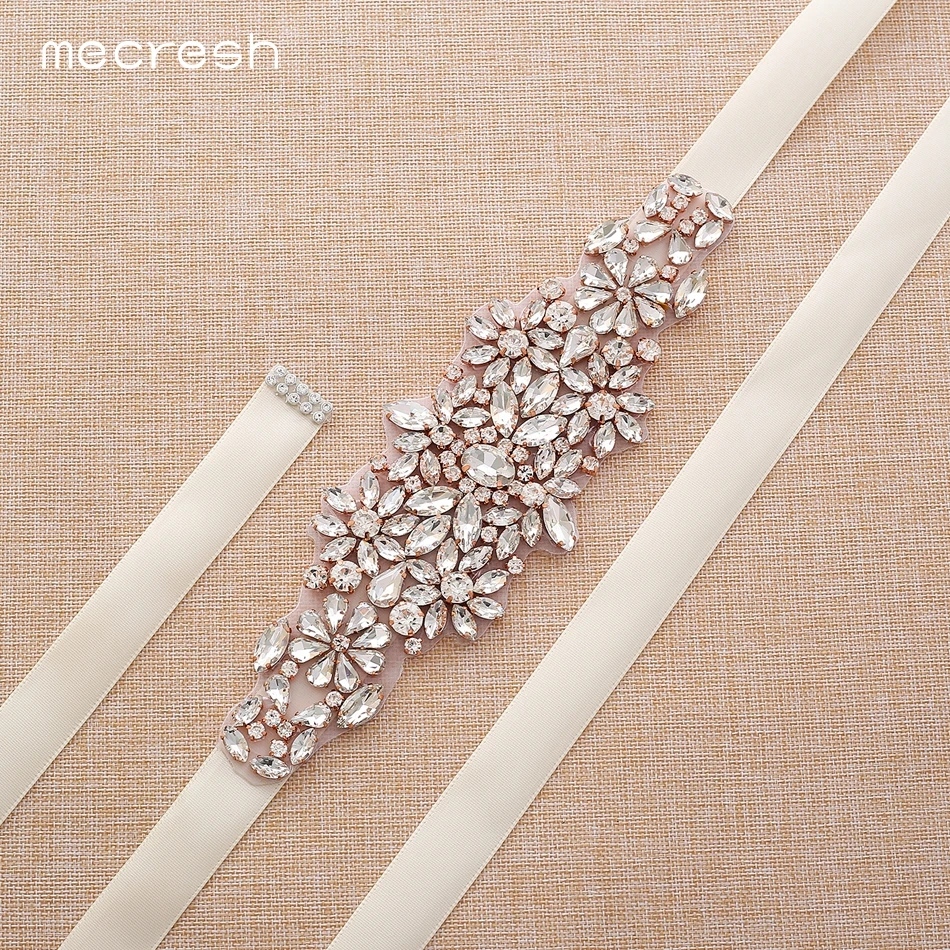 Mecresh розовое золото цветок кластер свадебное платье пояс Стразы для невесты