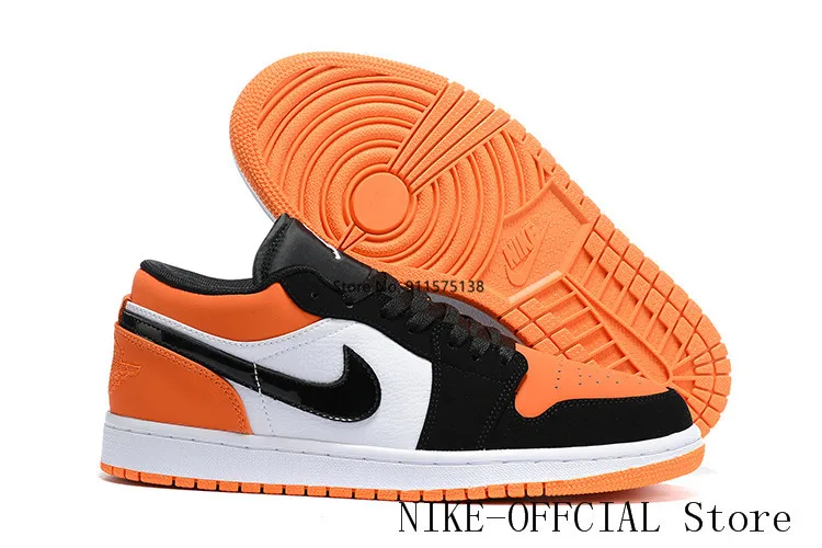 

AIR AJ 1-Padded Skateboarding Shoes for Men and Women, Comfortable Breathable, Non-slip, Size 36-46, White, Orange and Black