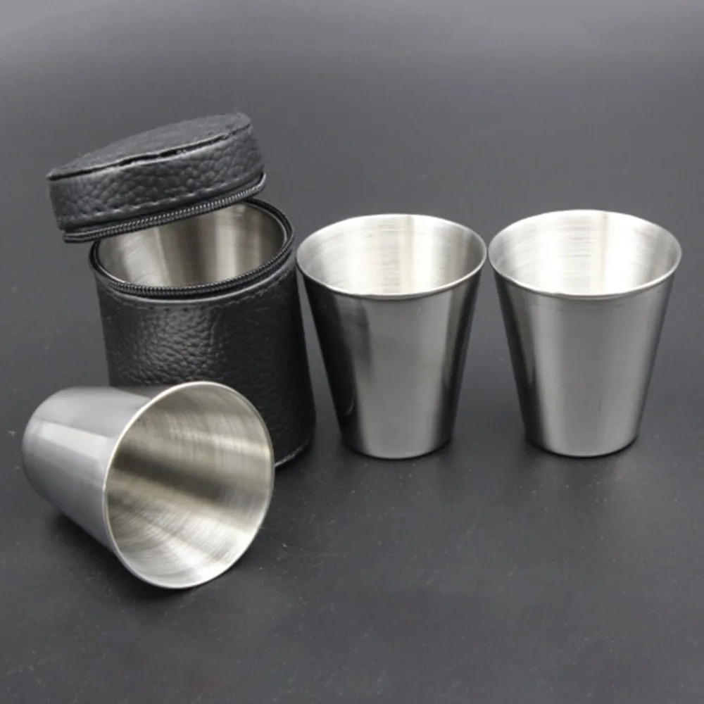 

30ML Durable Stainless Steel Camping Cutlery Compact Size Cover Cup Camping Cup Drinking Coffee Tea Beer Outdoor Travel Party