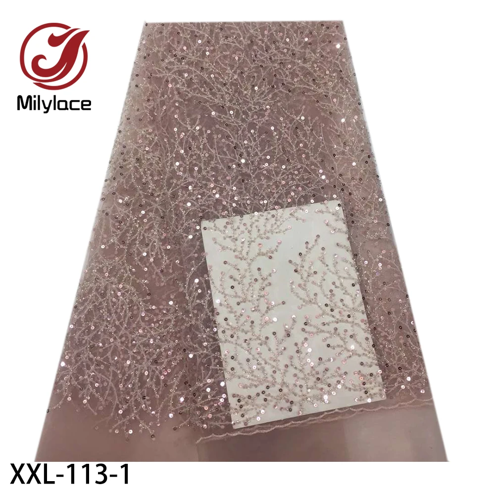 

Luxury Handmade Beaded Lace Fabrics 2020 High Quality Lace for Women Dresses Embroidery French Tulle Lace Fabric XXL-113