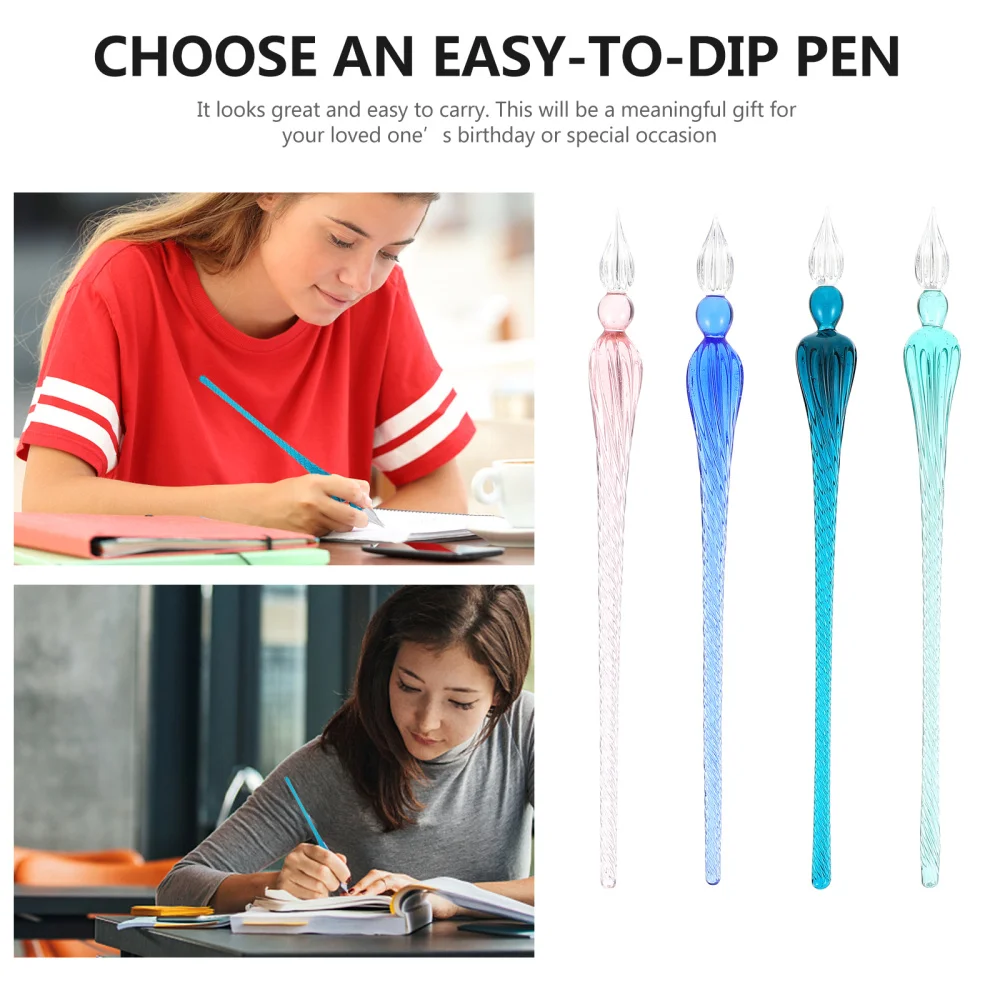 

4pcs Glass Drip Fountain Pen Vintage Glass Dip Pen Signature Filling Ink Pens