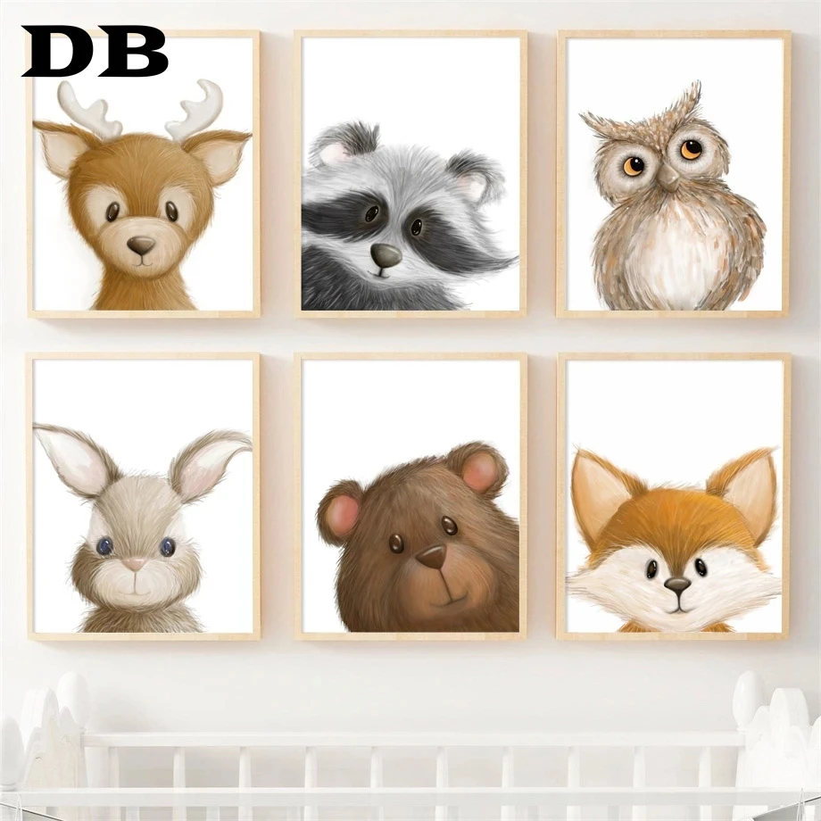 

Rabbit Fox Deer Bear Owl Raccoon Nursery Wall Art Canvas Painting Nordic Posters And Prints Wall Pictures Baby Kids Room Decor