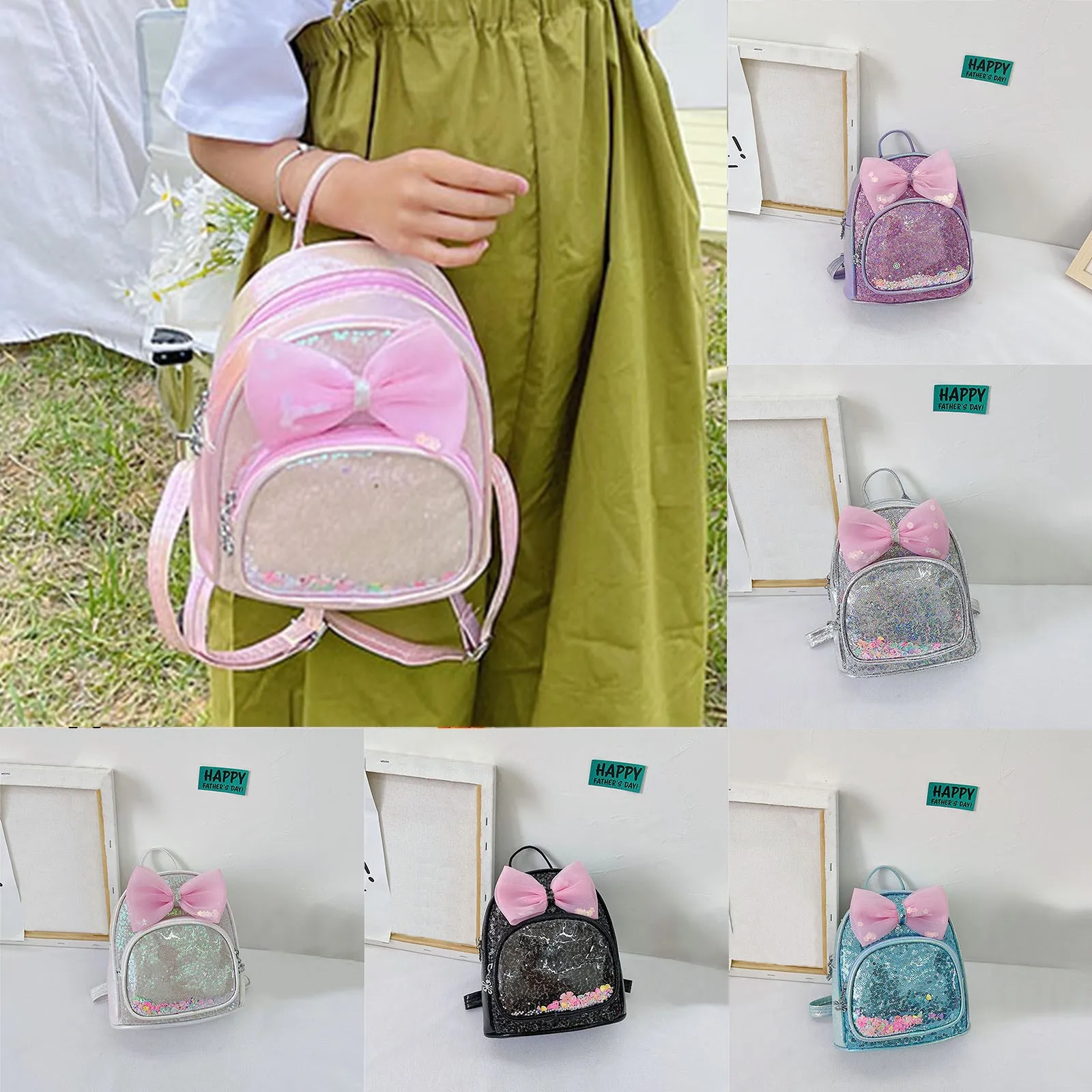 

Детская маленькая сумка, милая розовая школьная сумка для девочек, рюкзак с бантом и блестками, Детские аксессуары для кукольной одежды, мил...