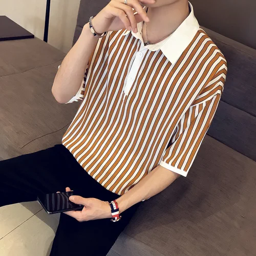 coffee CS128 YASUGUOJI, новинка, летняя корейская мода, уличная одежда, пуловер, рубашка, мужская Свободная рубашка с принтом, мужская рубашка с коротким рукавом, платье, рубашки поло - Цвет: coffee CS128