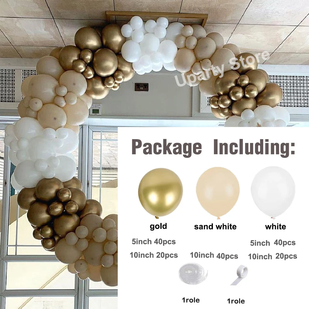 Guirnalda de arco de Globos de Oro y arena blanca, Color Retro, para cumplea&ntilde;os, boda, cumplea&ntilde;os, Baby Shower, decoraci&oacute;n de fondo, 162 Uds.-1