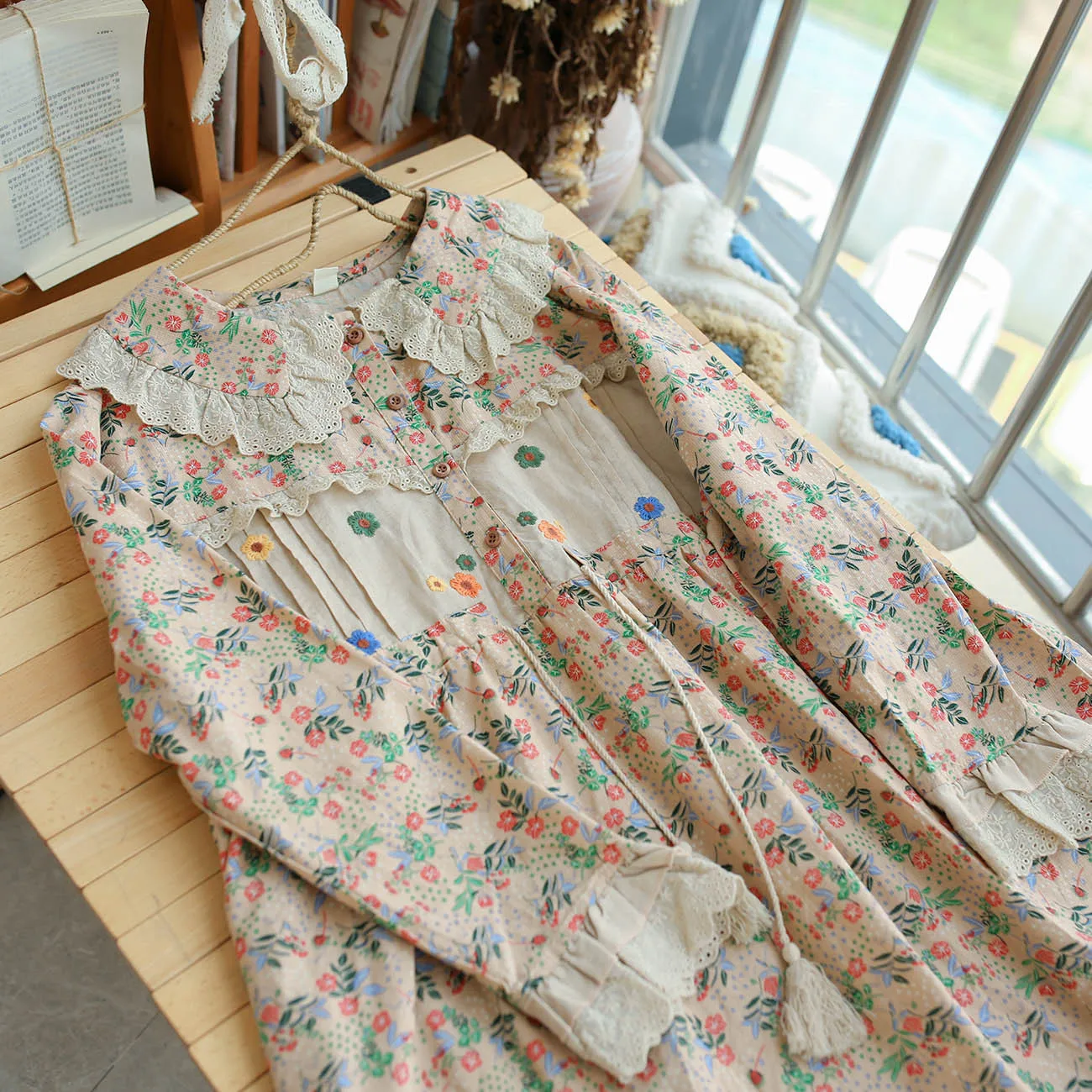 

2021 осеннее Новое Женское милое платье Mori в японском стиле с цветочной вышивкой, свободное Повседневное платье для отдыха MD17279