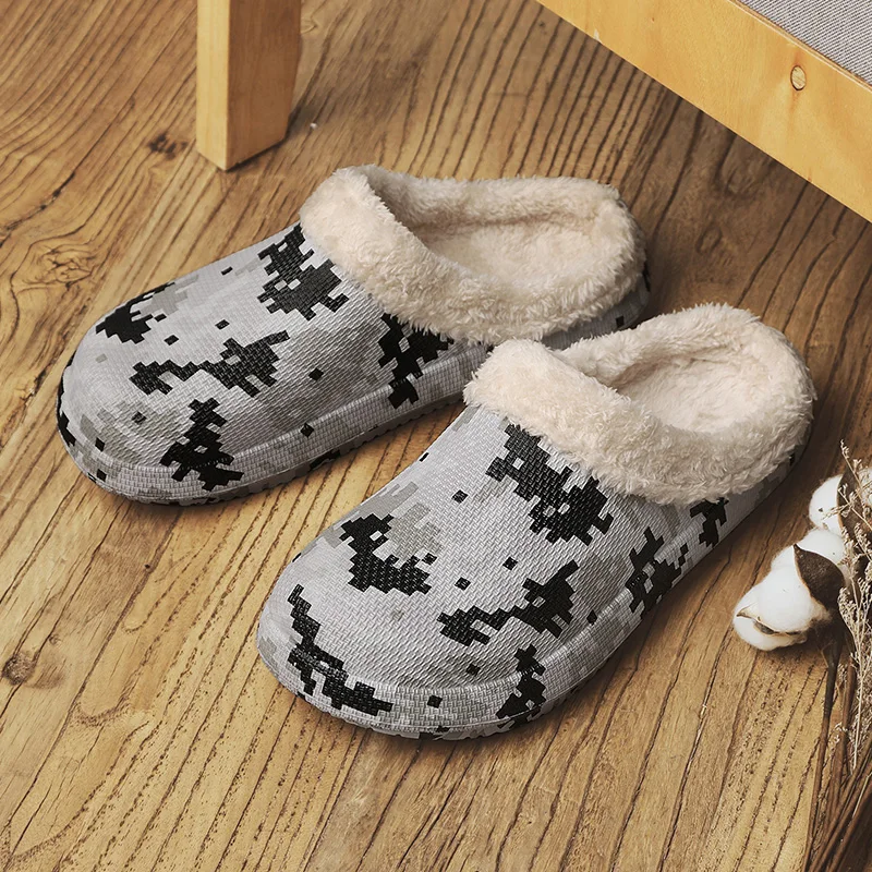 Зимние теплые мужские замшевые шлепанцы в клетку Короткие Плюшевые комнатные