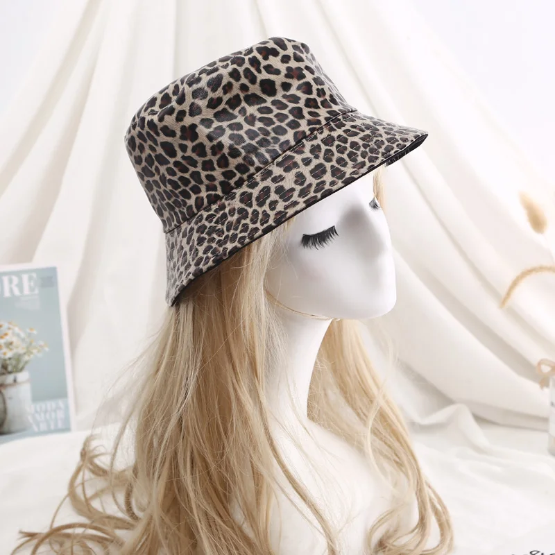 

Reversible Bucket Hat Women Men Designer Leopard Fisherman Caps Korean Teenagers Sun Protection Streetwear PU Panama Bob Hats