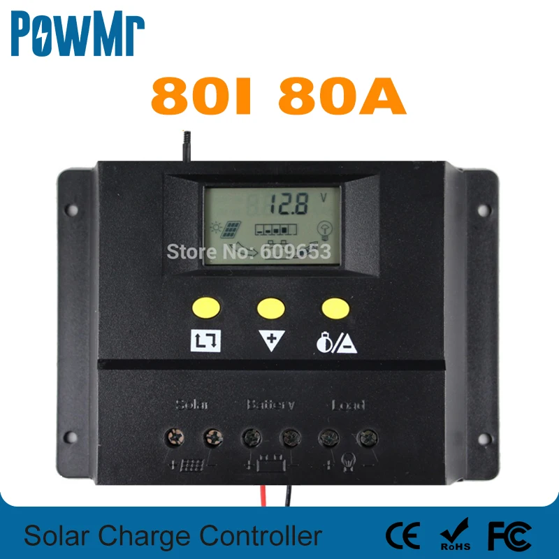 

PowMr 80A 12V 24V Solar Controller PV Panel Battery Charge Controller Solar System Home Indoor Use New