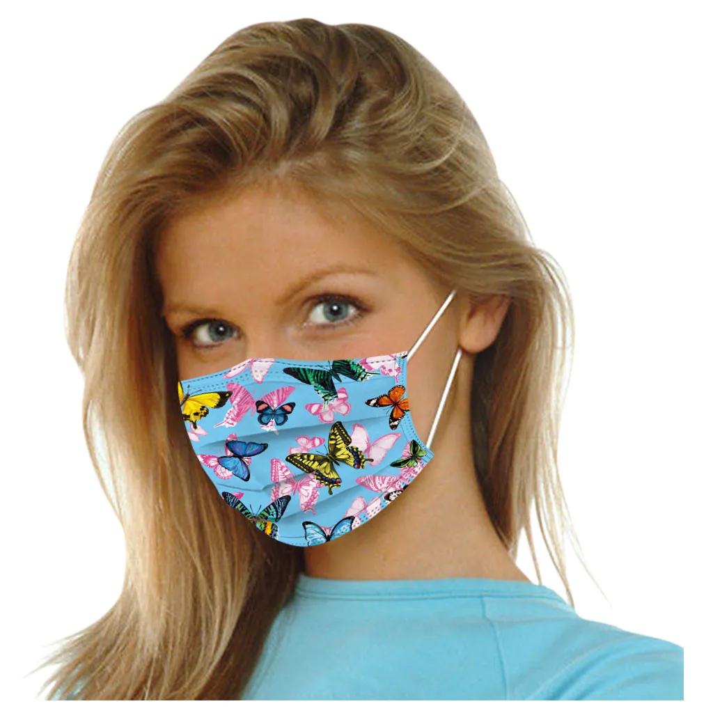 

50 Pcs Butterfly Printed Face Mask Disposable Masks 3ply Ear Loop Adults Mouth Mask For Women Masque Rose Mascara Mascarillas