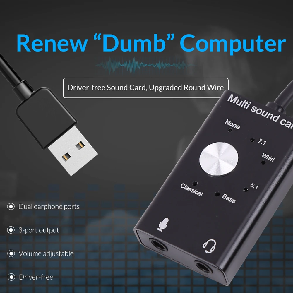 

USB External Sound Adapter 6 Effects with 3.5mm Headphone Microphone Jack