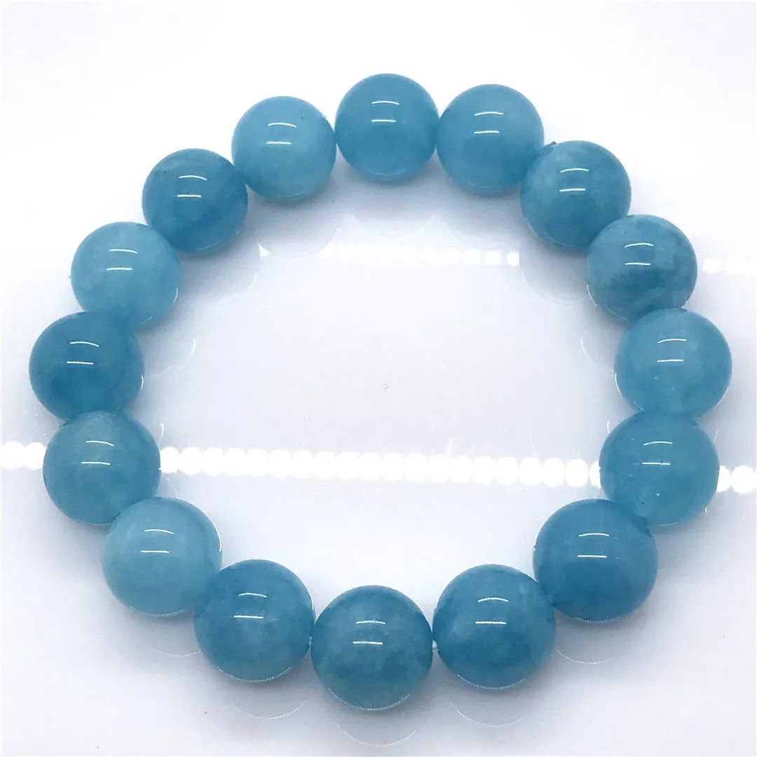 

12mm Natural Ocean Blue Aquamarine Bracelet Jewelry For Women Men Healing Gift Luck Crystal Round Beads Gemstone Strands AAAAA