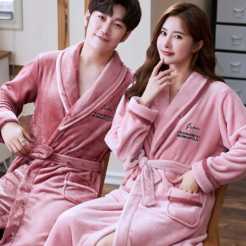 Халат флисовый коралловый для влюбленных теплая одежда сна фланелевый