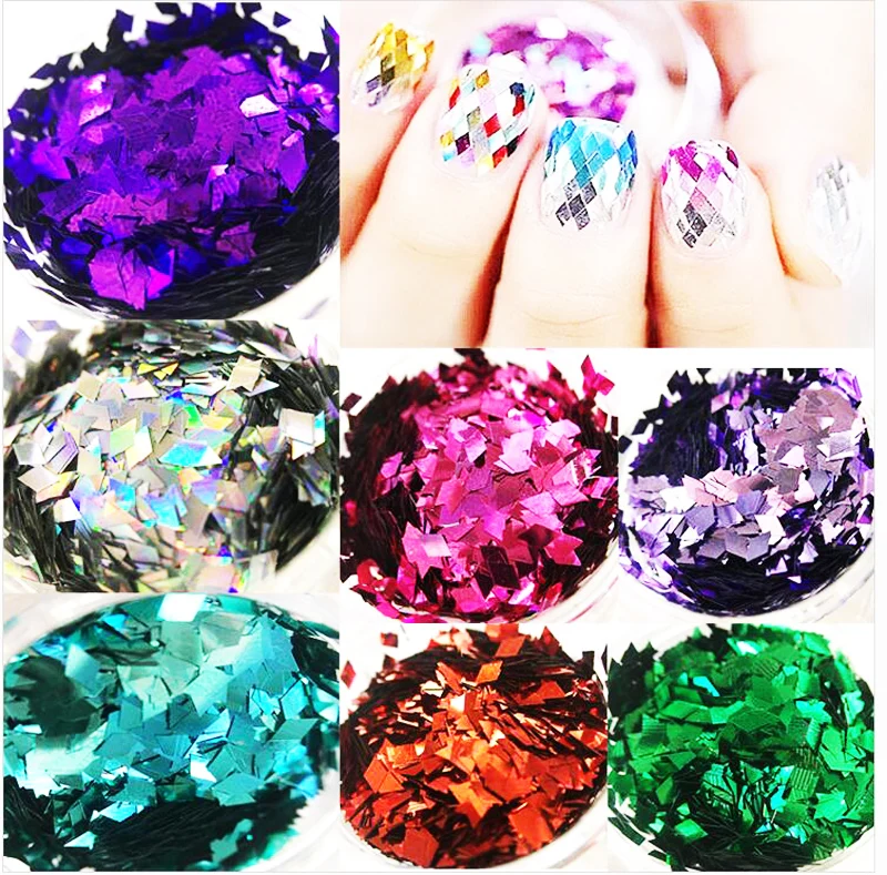 

12 pots Thin Rhombus Sequins Nail Glitter Powder 12 Colors Nail Art Decoration Glitter Flakies Sequins Nail Flakes Slime Flakes