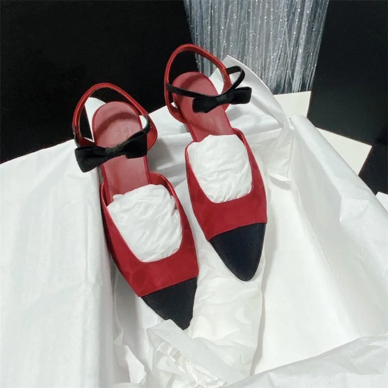 

Women Sandals Flats Pointed Toe Leather Patchwork Butterfly-Knot Embellished Women Loafers 2020 Pre-Fall Women Slip-On Mules 40