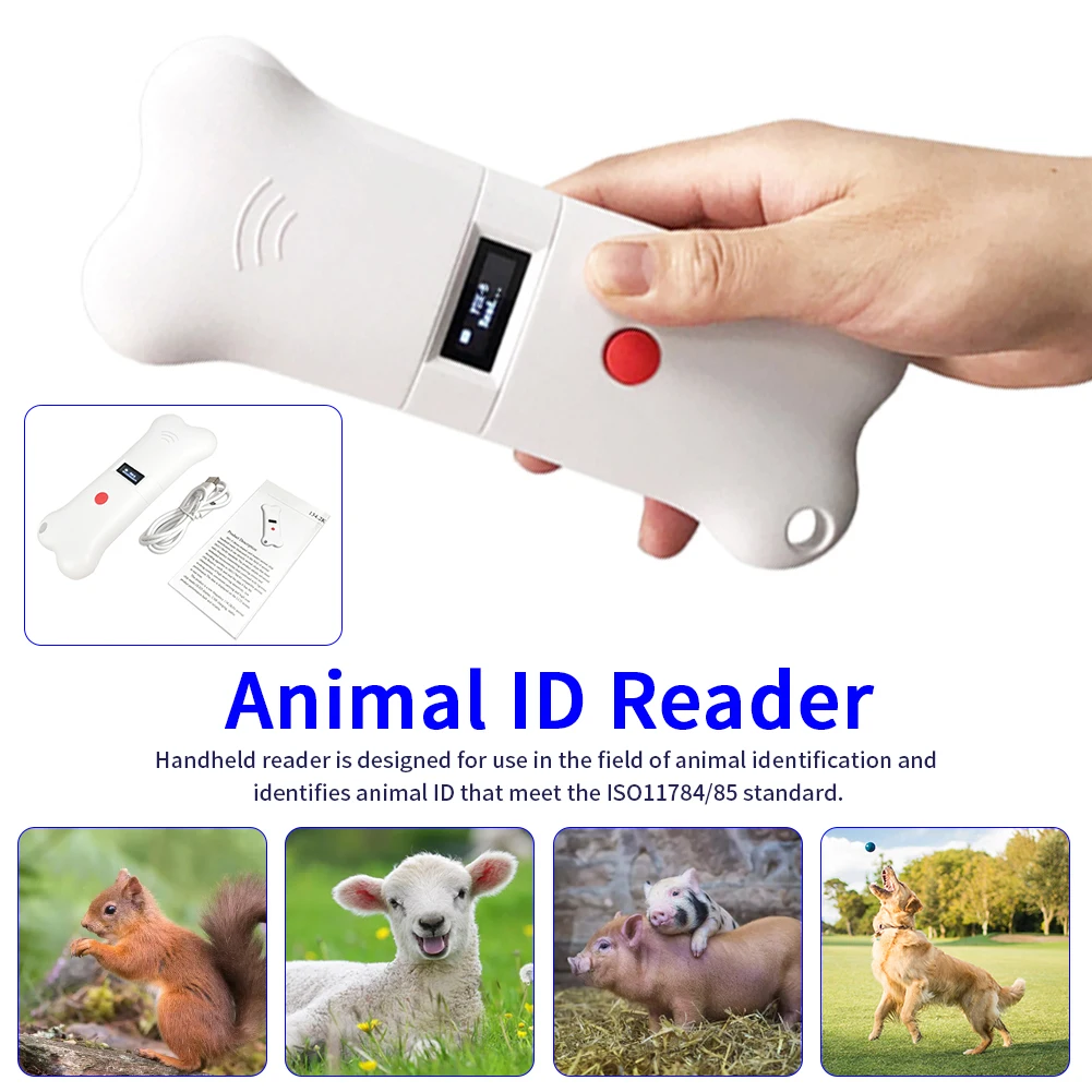 

OLED Display Home USB Rechargeable Animal ID Reader IS011784 85 Mini Microchip Scanner Low Frequency Cats Handheld 134.2Khz Dogs