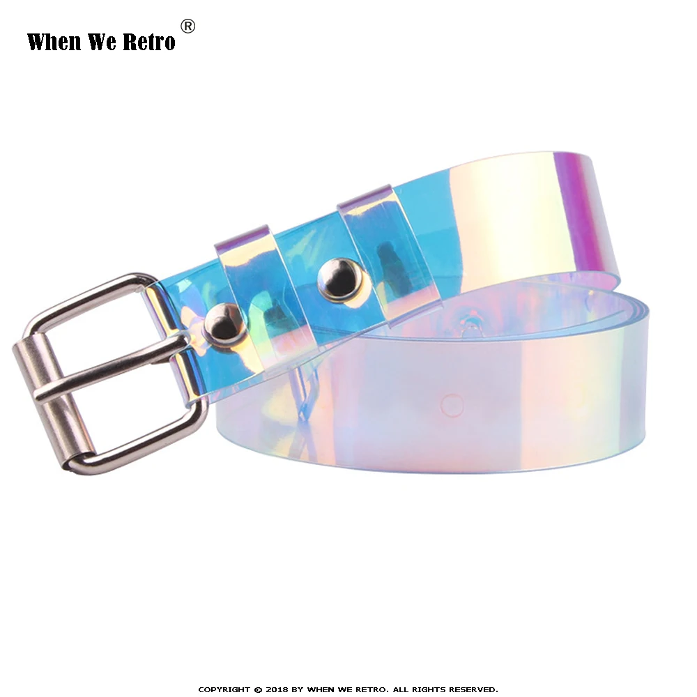 Женский ремень с квадратными пряжками прозрачный длинный в стиле ретро