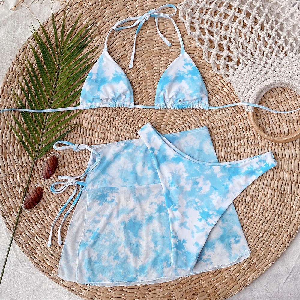 

2021 Sexy Three Pieces Bikini Set Women Bikini With Skirt Swimsuit Female Swimwear Print Biquini Bathing Suits Summer Beach Wear