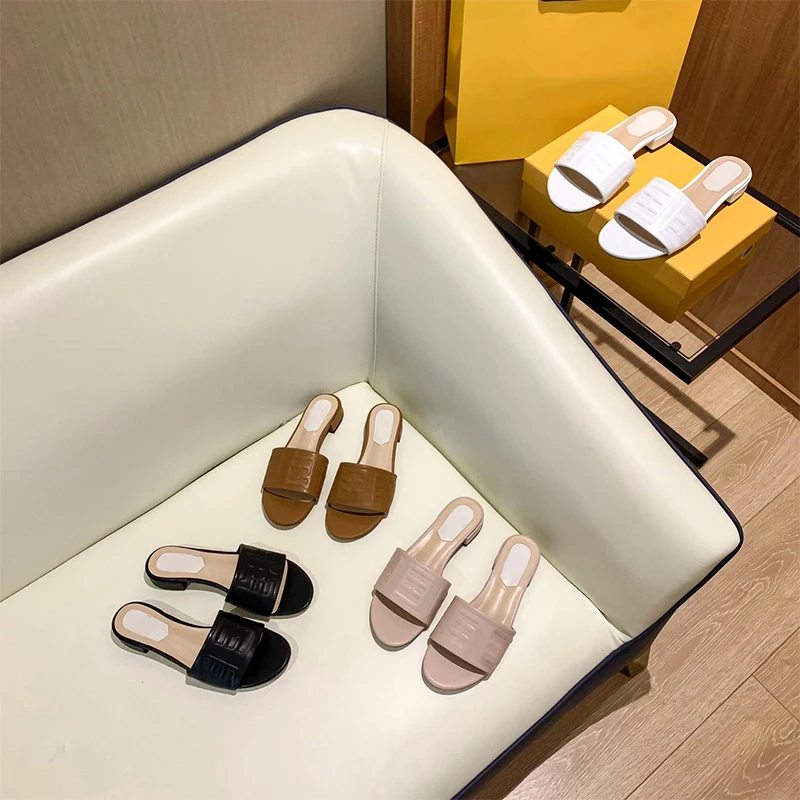 

2021 Classic Hot Women Slippers 100% Genuine Leather Luxury Designer Brand Slippers Ladies Sandals Fashion Brand Flat Shoes