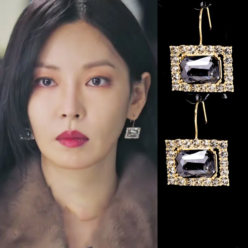 

Fashion new rectangular temperament elegant Lee Ji-ah Earrings Korean Drama Penthouse Kim So-yeon same style Earrings