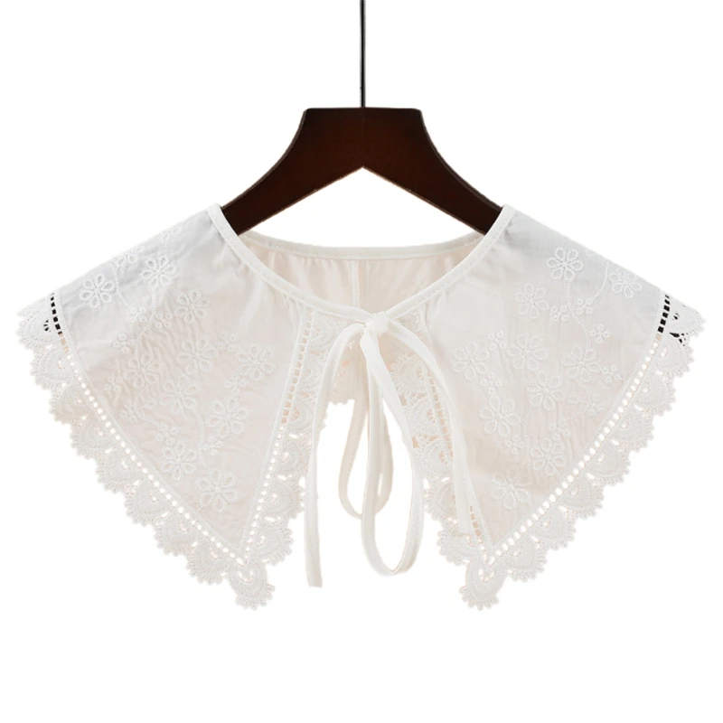 

Japanese Stylish Fake Collar Dickey for Women Girls Floral Embroidered Lace White Shawl Scarf Student Necklace Capelet G5AE