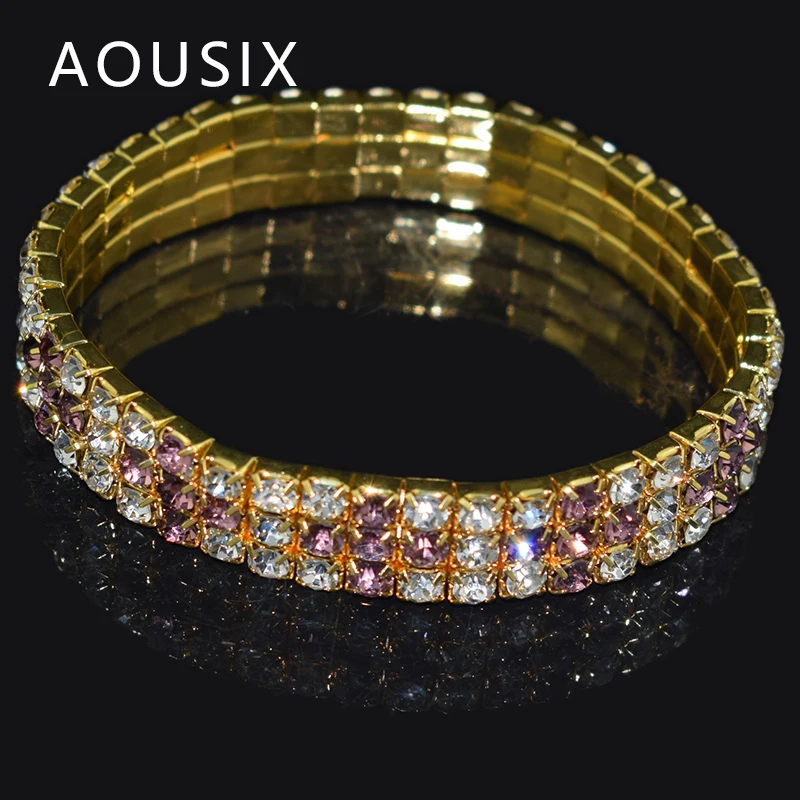 Модные Стрейчевые Браслеты Стразы с золотым и серебряным покрытием эластичные