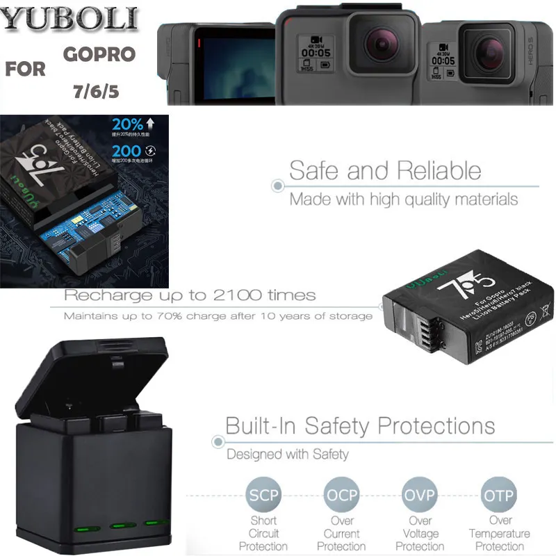 4x аккумуляторная батарея+ hero 5 6 7 3 лот зарядное устройство для GoPro hero 8 7 6 GoPro 5 6 7 hero 8 Black аксессуары для спортивной камеры