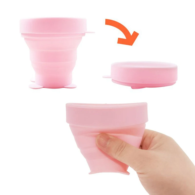 Портативная силиконовая складная чашка с крышкой Мультяшные животные