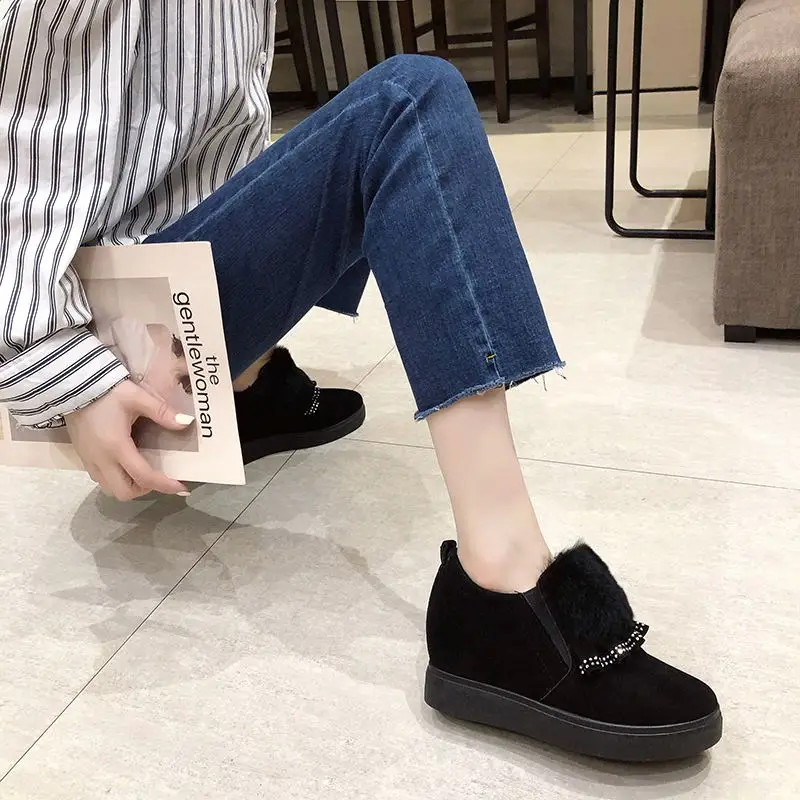 

Women Shoes Autumn Increas Height Casual Female Sneakers Slip-on All-Match Round Toe Clogs Platform Loafers Fur Shallow Mouth Fa