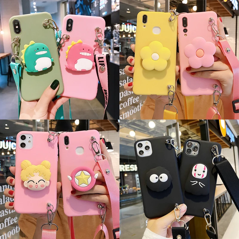 

Cartoon Dinosaur Holder Cover For Xiaomi Redmi 10 Prime 10C 9A 9C 8A 8 7A 6A 5 5A 4A 4X 3S Flower Soft Stand Case With Lanyard