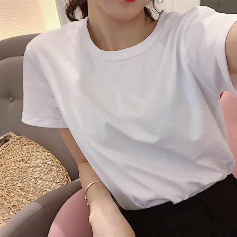 

Umee Short-Sleeved T-shirt for Women Summer 2021 New Retro Simple Graceful Slimming Versatile round Neck Pullover Top Fashion