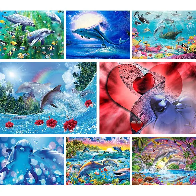 Full Round DIY 5D Diamond Painting Dolphin Love Kiss 3D Embroidery Landscape Plant Cross Stitch Handmade Home Decor K54 | Дом и сад