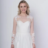 long sleeve lace appliques jacket scoop wedding coat bridal bolero wrap white lace bride shawl
