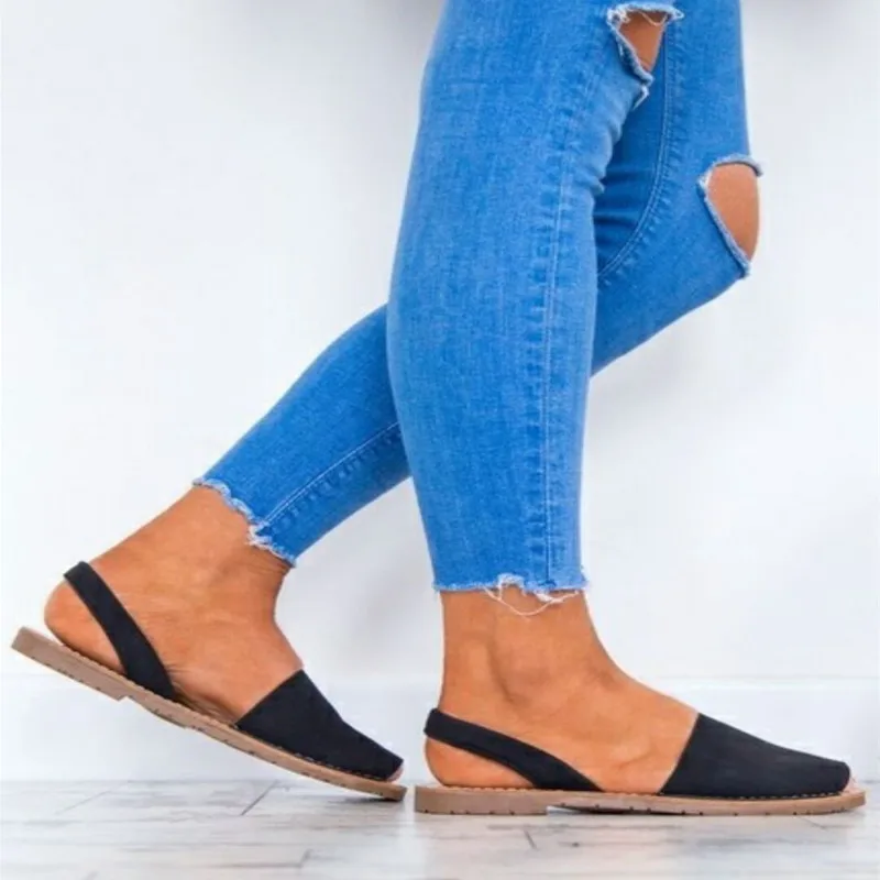 Сандалии женские с открытым носком плоская подошва замшевые повседневная обувь