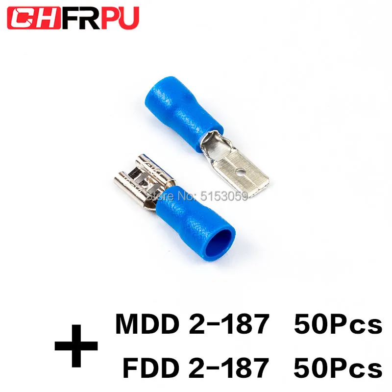 100 шт. 4,8 мм 16-14AWG FDFD/FDD/MDD 2-187 Женский Мужской изолированный Электрический обжим терминал для 1,5-2,5 мм2 Кабельный провод разъем