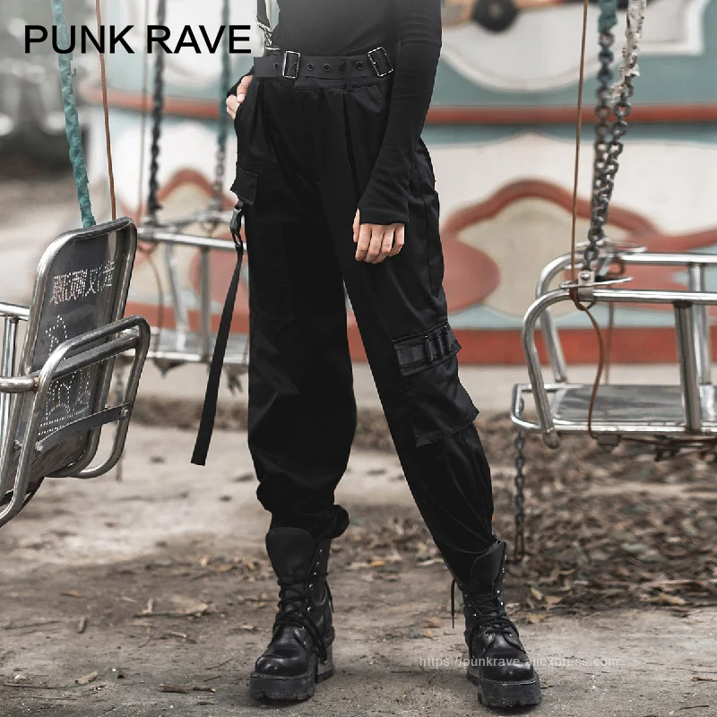 

PUNK RAVE Girls's Gothic Daily Zipper Fly Sashes Loose Pants Casual Handsome Harajuku Women Pants