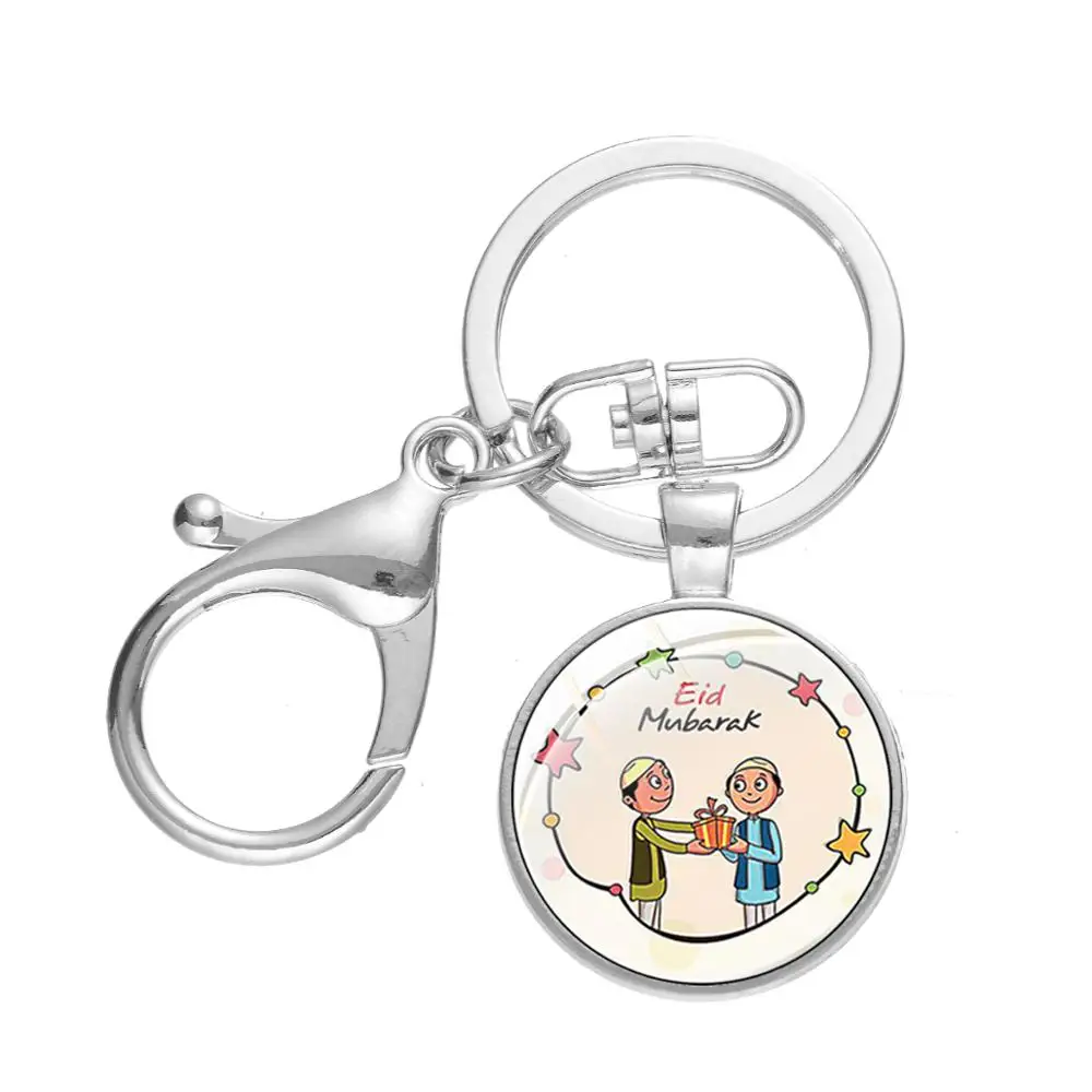 

Classic Islamic Allah Keychain Ramadan Eid Mubarak Art Pattern Glass Cabochon Lobster Clasp Key Ring Holder Festival Gift