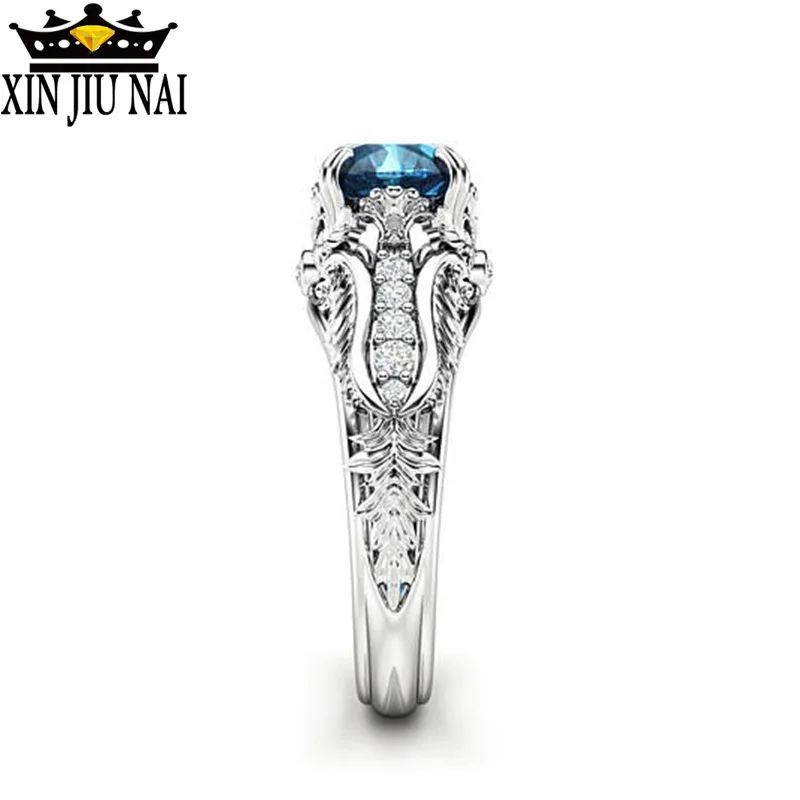 2018 винтажное обручальное кольцо с синим Цирконом серебряного цвета женское