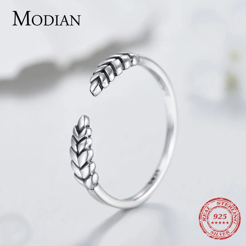 Женское Винтажное кольцо Modian на палец с листом дерева из серебра 100% пробы