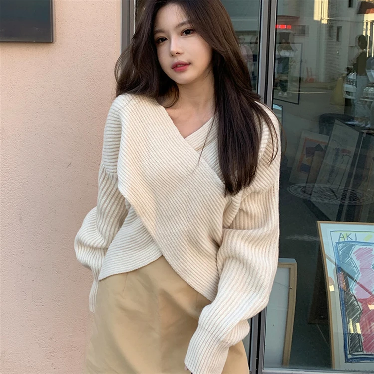 Женский вязаный пуловер Colorfaith Свободный Повседневный джемпер с перекрещенными