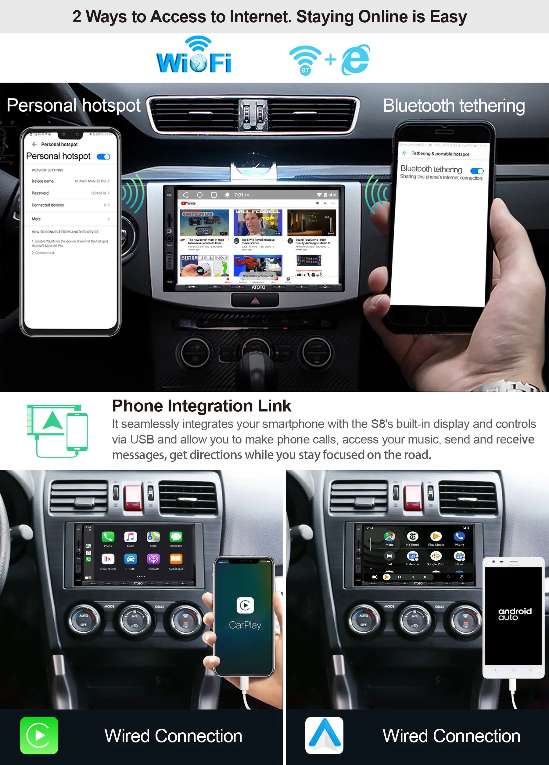 ATOTO S8Pro 2 din Android Car Radio with Screen GPS Navigation aptX HD VSV Parking QLED QC3.0 AutoRadio Multimedia Video Player |