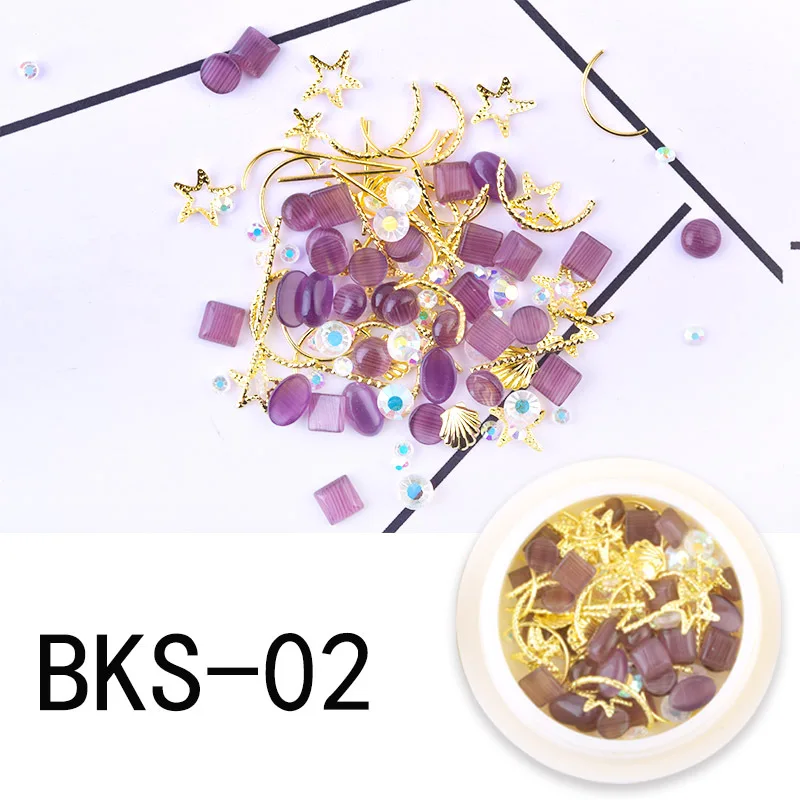 BKS-02 RWTT украшения ногтей золотые наклейки для ногтей Звезда Луна Стразы для ногтей Смешанные 3D Стразы Аксессуары для маникюра - Цвет: BKS-02