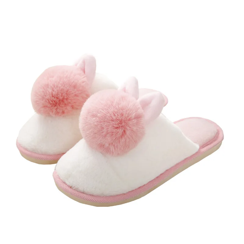 2019 женская обувь милые зимние домашние тапочки теплые тканевые с кроличьим мехом