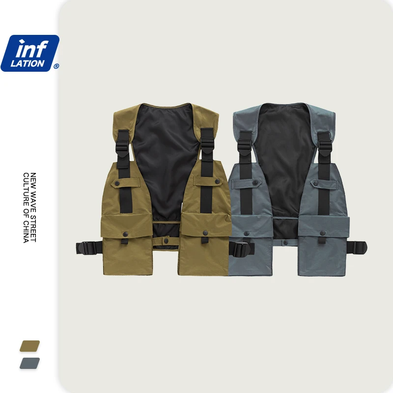 Мужской Универсальный жилет INFLATION черный и хаки карго из полиэстера в уличном