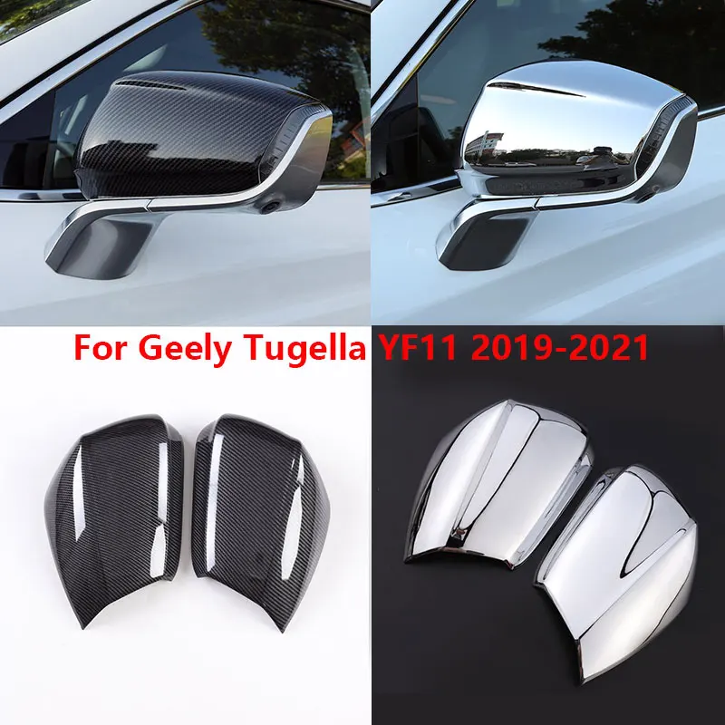 

1 Pair For Geely XingYue Tugella YF11 2019 2020 2021 Car Carbon Fiber Chrome Rear View Wind Door Side Mirror Cover Cap Lid Shell