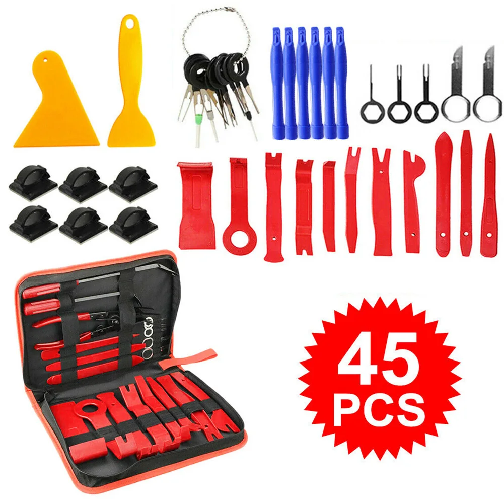 

45Pcs Car Audio Repair Plastic Pry Board Screwdriver Tool Red Car Stereo Install Tools With Portable Storage Pouch Removal Tool